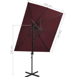 Riippuva aurinkovarjo 2 tuplakatolla 250x250 cm taivaansininen