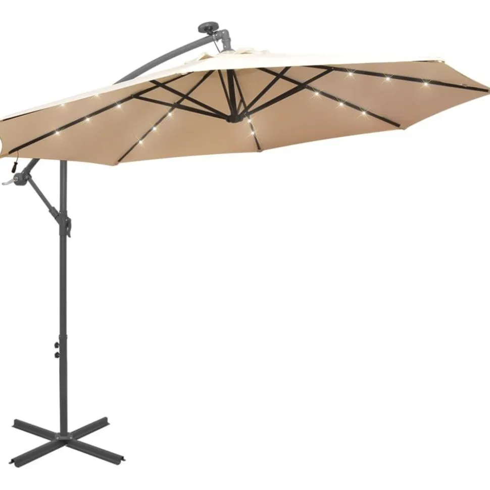 Roikkuva päivänvarjo led-valoilla 300cm metallitanko hiekka