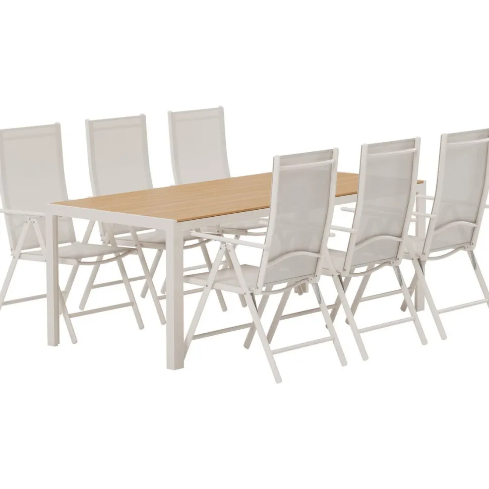 Ruokailuryhmä ulos Venture Home, beige Break-pöytä 205x90cm + 6 beigeä Break-tuolia