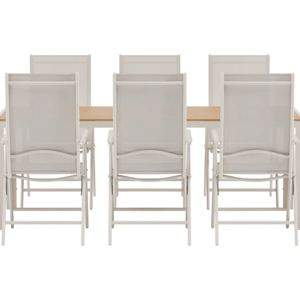 Ruokailuryhmä ulos Venture Home, beige Break-pöytä 205x90cm + 6 beigeä Break-tuolia
