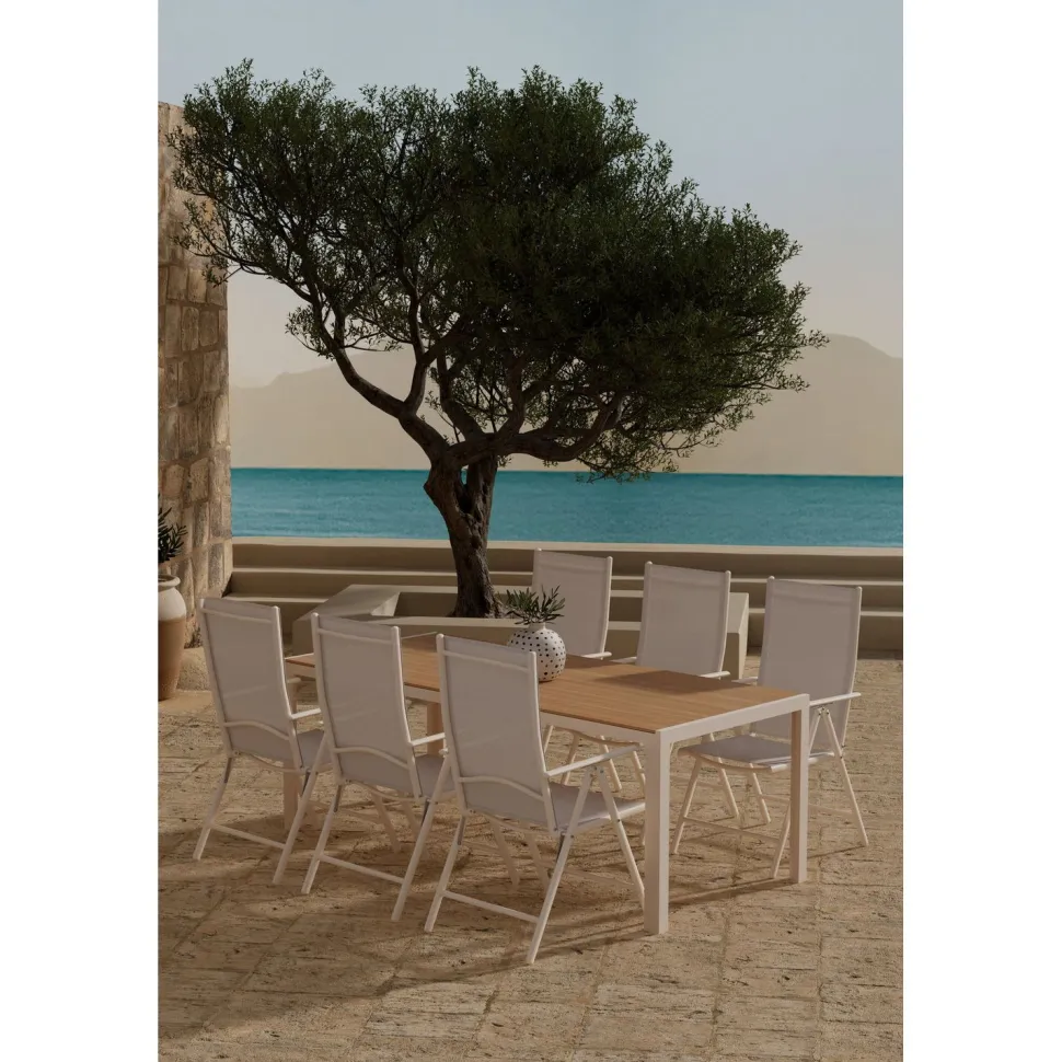 Ruokailuryhmä ulos Venture Home, beige Break-pöytä 205x90cm + 6 beigeä Break-tuolia