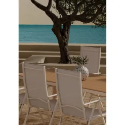 Ruokailuryhmä ulos Venture Home, beige Break-pöytä 205x90cm + 6 beigeä Break-tuolia