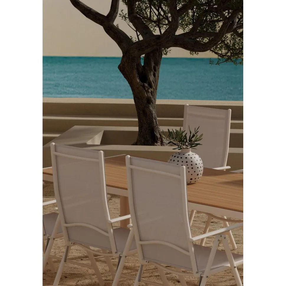 Ruokailuryhmä ulos Venture Home, beige Break-pöytä 205x90cm + 6 beigeä Break-tuolia