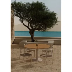 Ruokailuryhmä ulos Venture Home, beige Croft-pöytä Ø120cm + 4 beigeä Alfons-tuolia