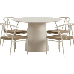 Ruokailuryhmä ulos Venture Home, beige Lanzo-pöytä Ø120cm + 4 beigeä Alfons-tuolia