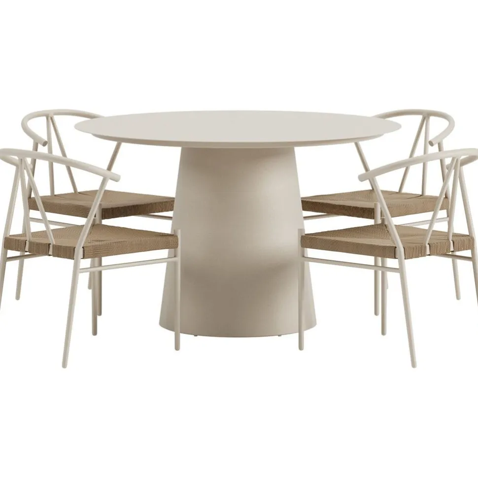 Ruokailuryhmä ulos Venture Home, beige Lanzo-pöytä Ø120cm + 4 beigeä Alfons-tuolia