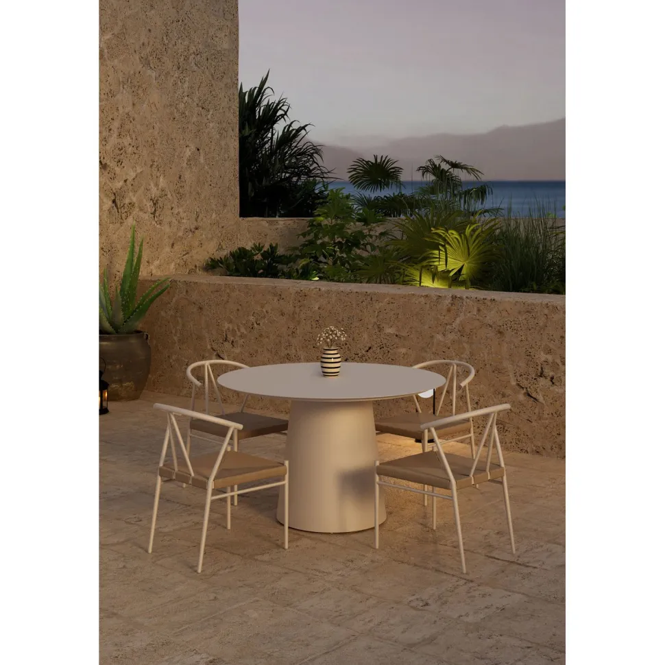Ruokailuryhmä ulos Venture Home, beige Lanzo-pöytä Ø120cm + 4 beigeä Alfons-tuolia