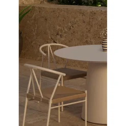 Ruokailuryhmä ulos Venture Home, beige Lanzo-pöytä Ø120cm + 4 beigeä Alfons-tuolia
