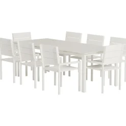 Ruokailuryhmä ulos Venture Home, beige Levels-pöytä 229x100cm + 8 beigeä Levels-tuolia