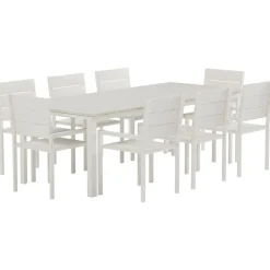 Ruokailuryhmä ulos Venture Home, beige Levels-pöytä 229x100cm + 8 beigeä Levels-tuolia