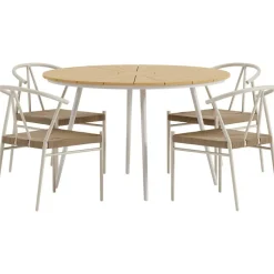 Ruokailuryhmä ulos Venture Home, beige San-pöytä Ø120cm + 4 beigeä Alfons-tuolia