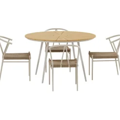 Ruokailuryhmä ulos Venture Home, beige San-pöytä Ø120cm + 4 beigeä Alfons-tuolia
