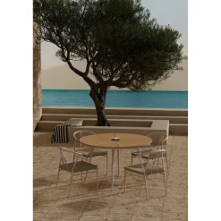 Ruokailuryhmä ulos Venture Home, beige San-pöytä Ø120cm + 4 beigeä Alfons-tuolia
