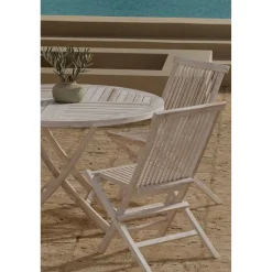 Ruokailuryhmä ulos Venture Home, Kenya-pöytä Ø120cm + 4 Kenya-tuolia, valkokuultava