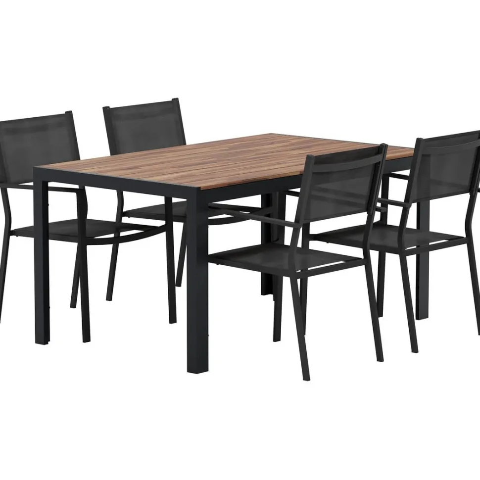 Ruokailuryhmä ulos Venture Home, musta Break-pöytä 150x90cm + 4 mustaa Copacabana-tuolia