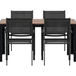 Ruokailuryhmä ulos Venture Home, musta Break-pöytä 150x90cm + 4 mustaa Copacabana-tuolia