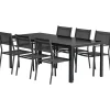 Ruokailuryhmä ulos Venture Home, musta Break-pöytä 205x90cm + 6 mustaa Copacabana-tuolia