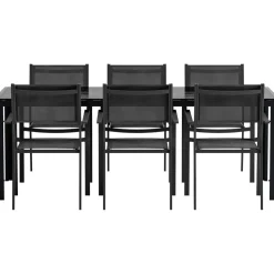 Ruokailuryhmä ulos Venture Home, musta Break-pöytä 205x90cm + 6 mustaa Copacabana-tuolia