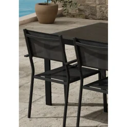 Ruokailuryhmä ulos Venture Home, musta Break-pöytä 205x90cm + 6 mustaa Copacabana-tuolia