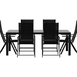 Ruokailuryhmä ulos Venture Home, musta Break-pöytä 205x90cm + 6 mustaa Levanzo-tuolia