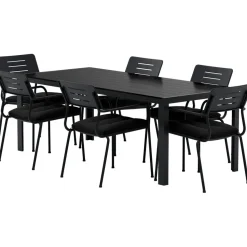 Ruokailuryhmä ulos Venture Home, musta Break-pöytä 205x90cm + 6 mustaa Nicke-tuolia