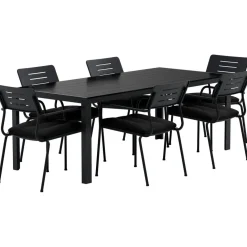 Ruokailuryhmä ulos Venture Home, musta Break-pöytä 205x90cm + 6 mustaa Nicke-tuolia