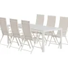 Ruokailuryhmä ulos Venture Home, valkoinen Break-pöytä 205x90cm + 6 beigeä Levanzo-tuolia