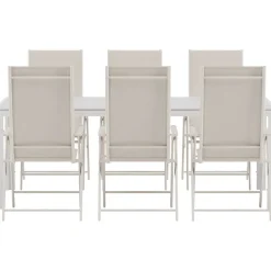 Ruokailuryhmä ulos Venture Home, valkoinen Break-pöytä 205x90cm + 6 beigeä Levanzo-tuolia