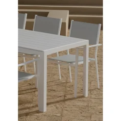 Ruokailuryhmä ulos Venture Home, valkoinen Break-pöytä 205x90cm + 6 harmaata Copacabana-tuolia