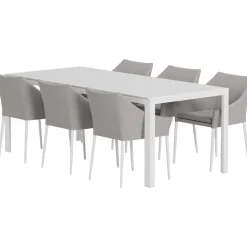 Ruokailuryhmä ulos Venture Home, valkoinen Break-pöytä 205x90cm + 6 harmaata Spoga-tuolia