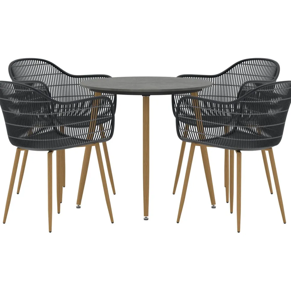 Ruokailuryhmä Venture Home Anafi, ø80cm , 4-istuttava, musta/ruskea
