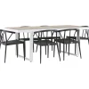 Ruokailuryhmä Venture Home, 200x90cm, beige/valkoinen Merlo-pöytä + 6 mustaa Stina-tuolia