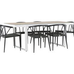 Ruokailuryhmä Venture Home, 200x90cm, beige/valkoinen Merlo-pöytä + 6 mustaa Stina-tuolia