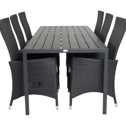 Ruokailuryhmä Venture Home, 205x90cm musta Break-pöytä + 6 mustaa Padova-säätötuolia