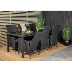Ruokailuryhmä Venture Home, 205x90cm musta Break-pöytä + 6 mustaa Padova-säätötuolia