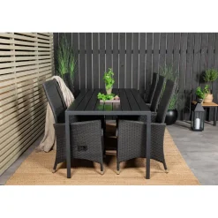 Ruokailuryhmä Venture Home, 205x90cm musta Break-pöytä + 6 mustaa Padova-säätötuolia