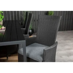 Ruokailuryhmä Venture Home, 205x90cm musta Break-pöytä + 6 mustaa Padova-säätötuolia