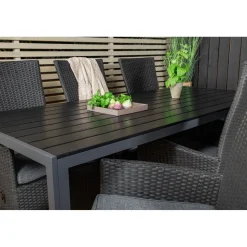 Ruokailuryhmä Venture Home, 205x90cm musta Break-pöytä + 6 mustaa Padova-säätötuolia