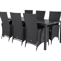 Ruokailuryhmä Venture Home, 205x90cm musta Break-pöytä + 6 mustaa Padova-säätötuolia
