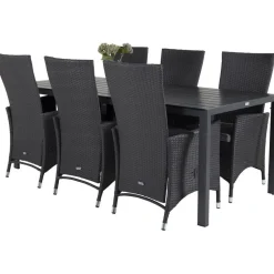 Ruokailuryhmä Venture Home, 205x90cm musta Break-pöytä + 6 mustaa Padova-säätötuolia