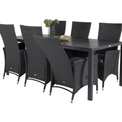 Ruokailuryhmä Venture Home, 205x90cm musta Break-pöytä + 6 mustaa Padova-säätötuolia