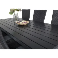 Ruokailuryhmä Venture Home, 205x90cm musta Break-pöytä + 6 mustaa Padova-säätötuolia