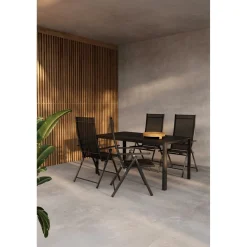 Ruokailuryhmä Venture Home, 150x85cm musta Giardini-pöytä + 4 mustaa Levanzo-tuolia
