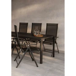 Ruokailuryhmä Venture Home, 200x90cm musta Giardini-pöytä + 6 mustaa Levanzo-tuolia