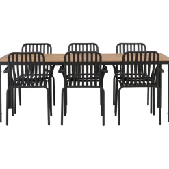 Ruokailuryhmä Venture Home, 200x90cm ruskea/musta Break-pöytä + 6 mustaa Peking-tuolia