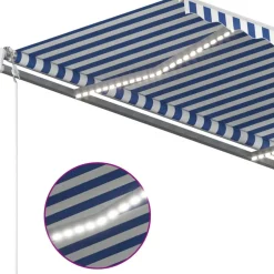 Sisäänkelattava markiisi 2 LEDillä 300x250cm sininen/valkoinen