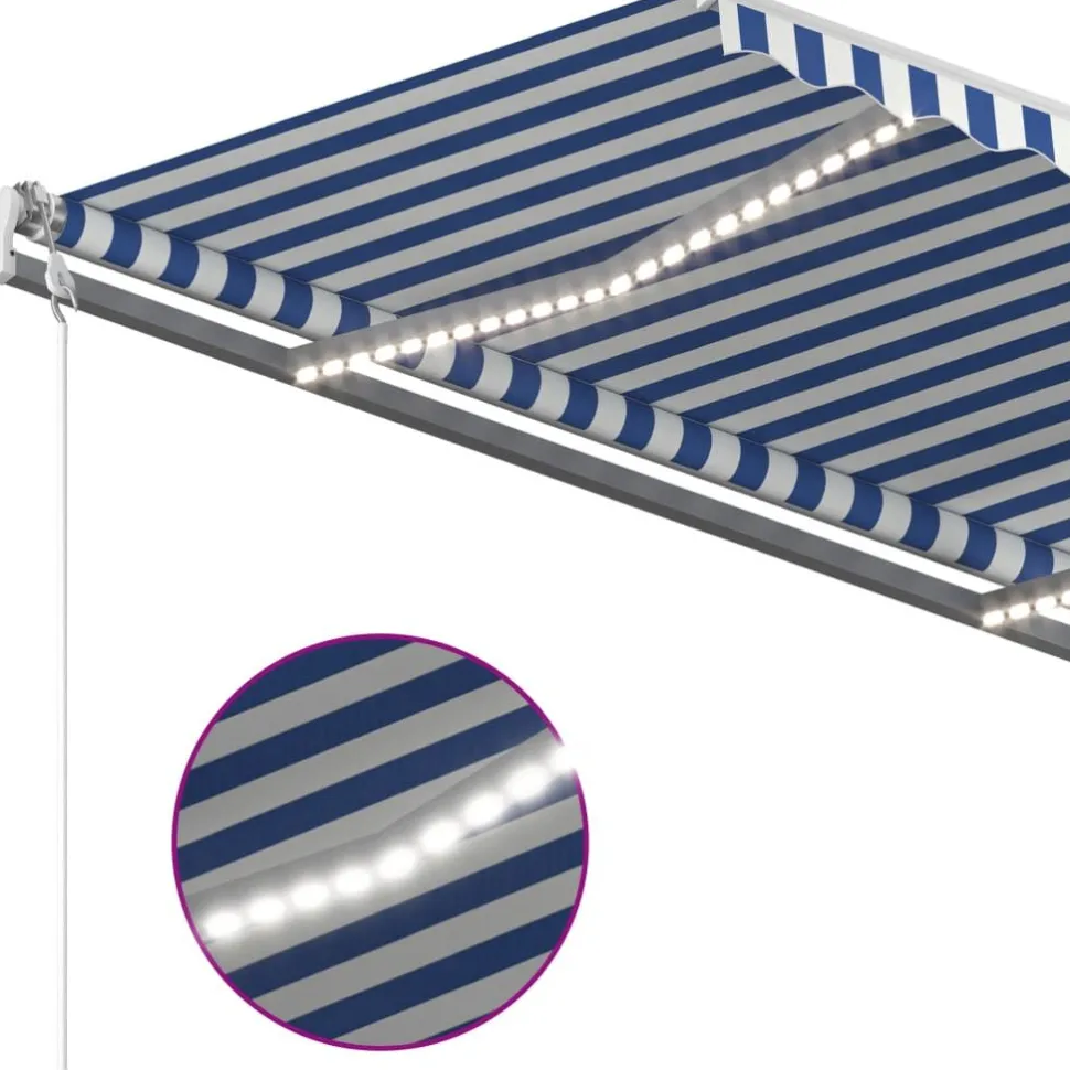 Sisäänkelattava markiisi 2 LEDillä 300x250cm sininen/valkoinen