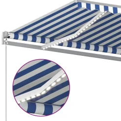 Sisäänkelattava markiisi 2 LEDillä 300x250cm sininen/valkoinen