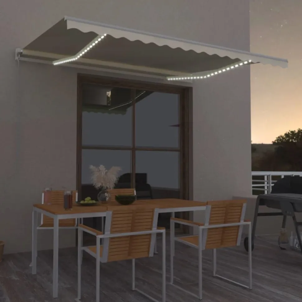 Sisäänkelattava markiisi 2 LEDillä 300x250cm sininen/valkoinen