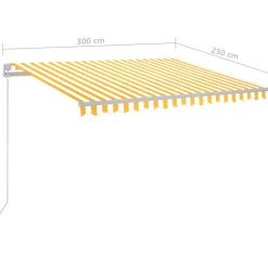 Sisäänkelattava markiisi 2 LEDillä 300x250cm sininen/valkoinen